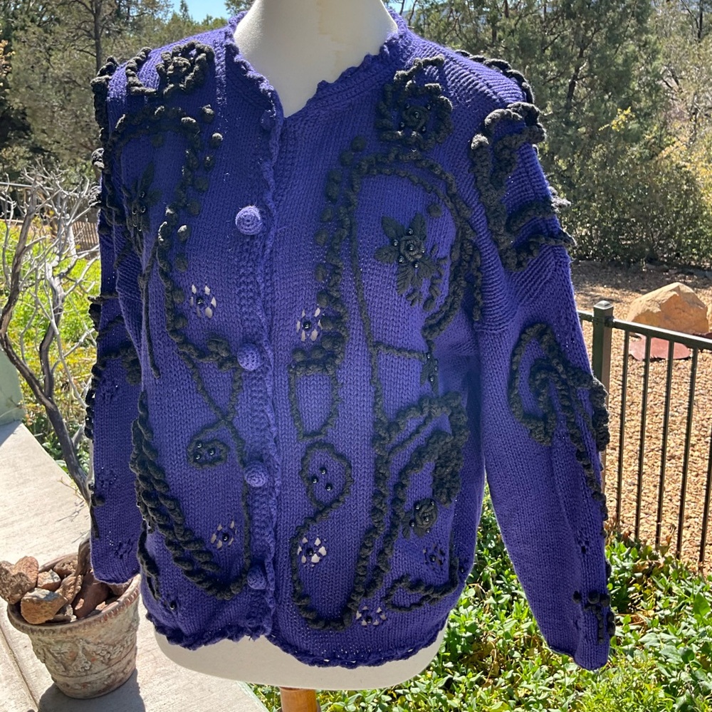 Kitty Hawk by Vivian Wang Embellished With Beads & Braid Vintage Sweater
